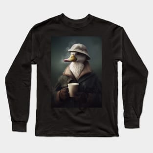 Coffee Lover Duck in Suit and Hat Long Sleeve T-Shirt